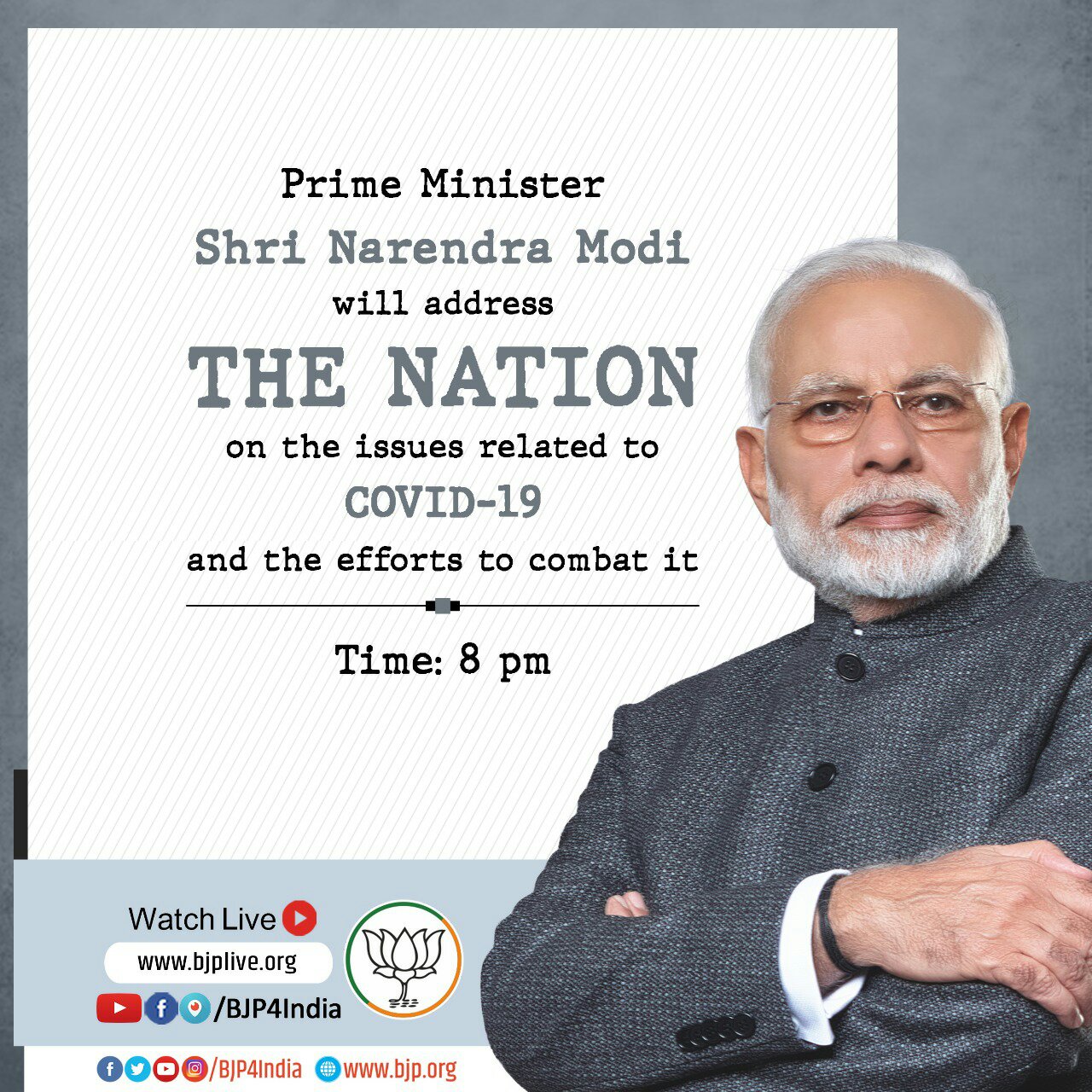 Narendra modi address today live at 8pm